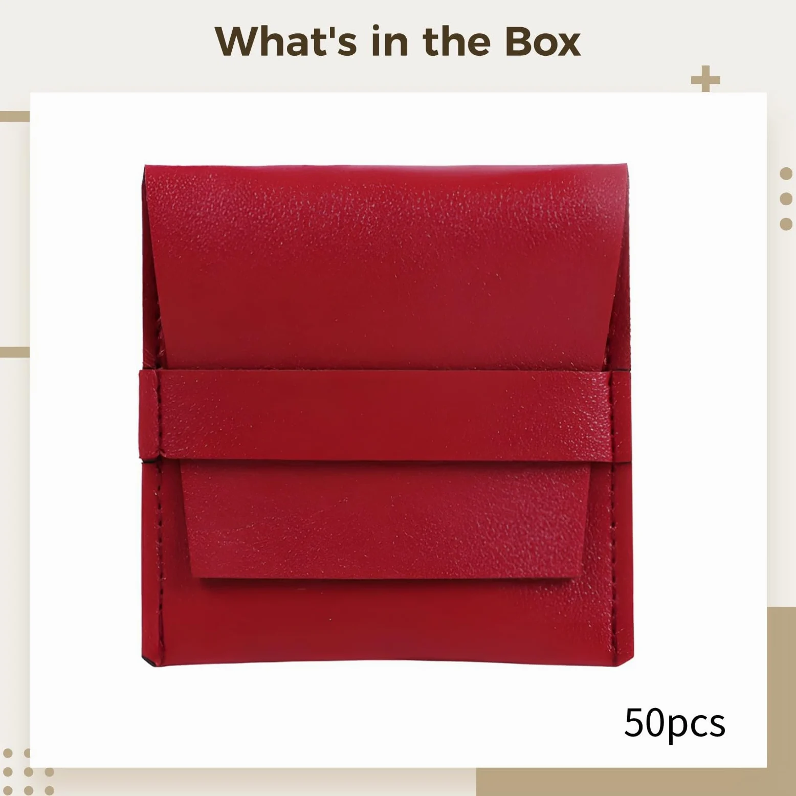 50 bolsas de microfibra para joyas, bolsas de joyería de piel sintética, bolsas de embalaje estilo sobre, bolsas de almacenamiento para anillos y collares, 3.1 x 3.1 pulgadas, color rojo
