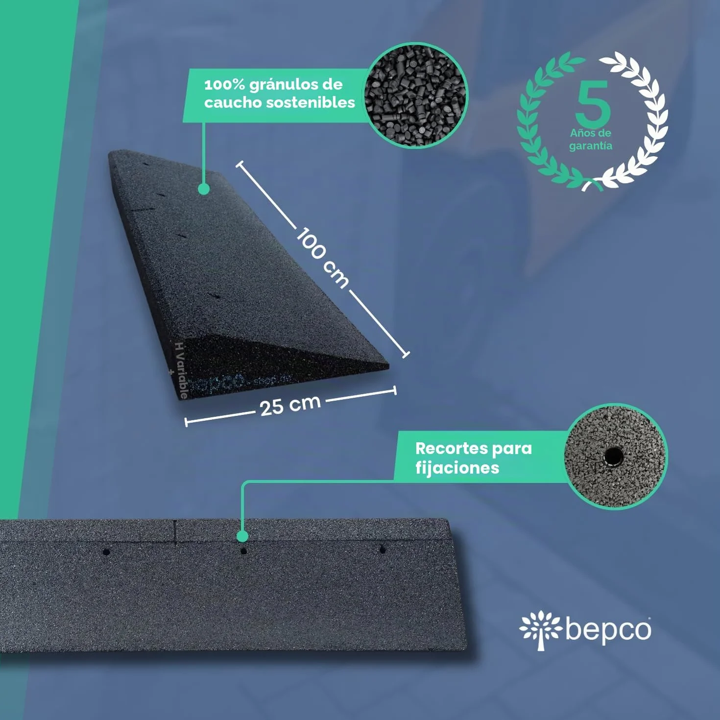 Rampa para bordillos de goma 100x25x8 cm bepco Negro con arandelas integradas
