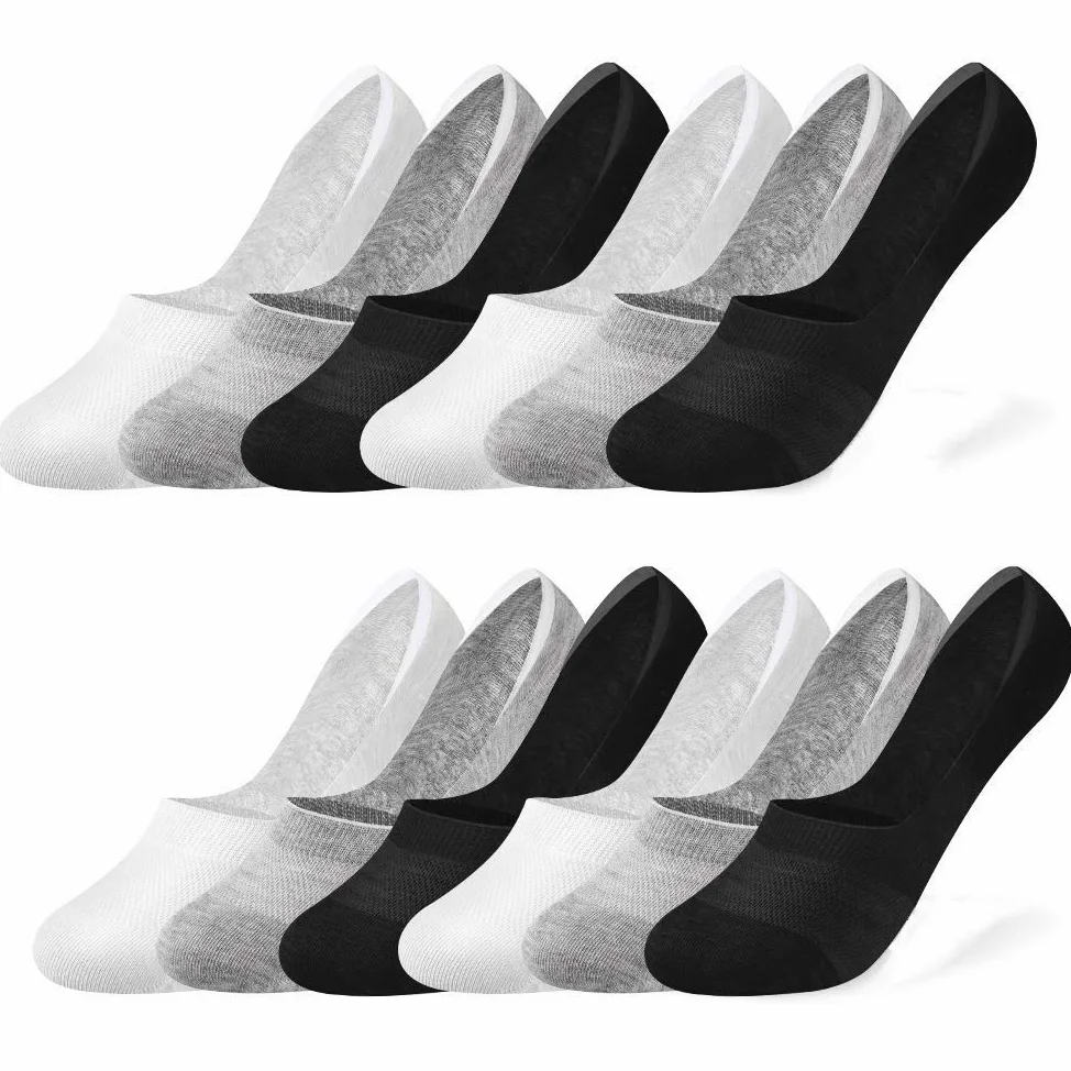 Rovtop Calcetines Cortos 12 Pares para Hombre - Invisibles de Malla Transpirable Con Antideslizante de Silicona Negro/Blanco/Gris Claro (Eur 35-40)