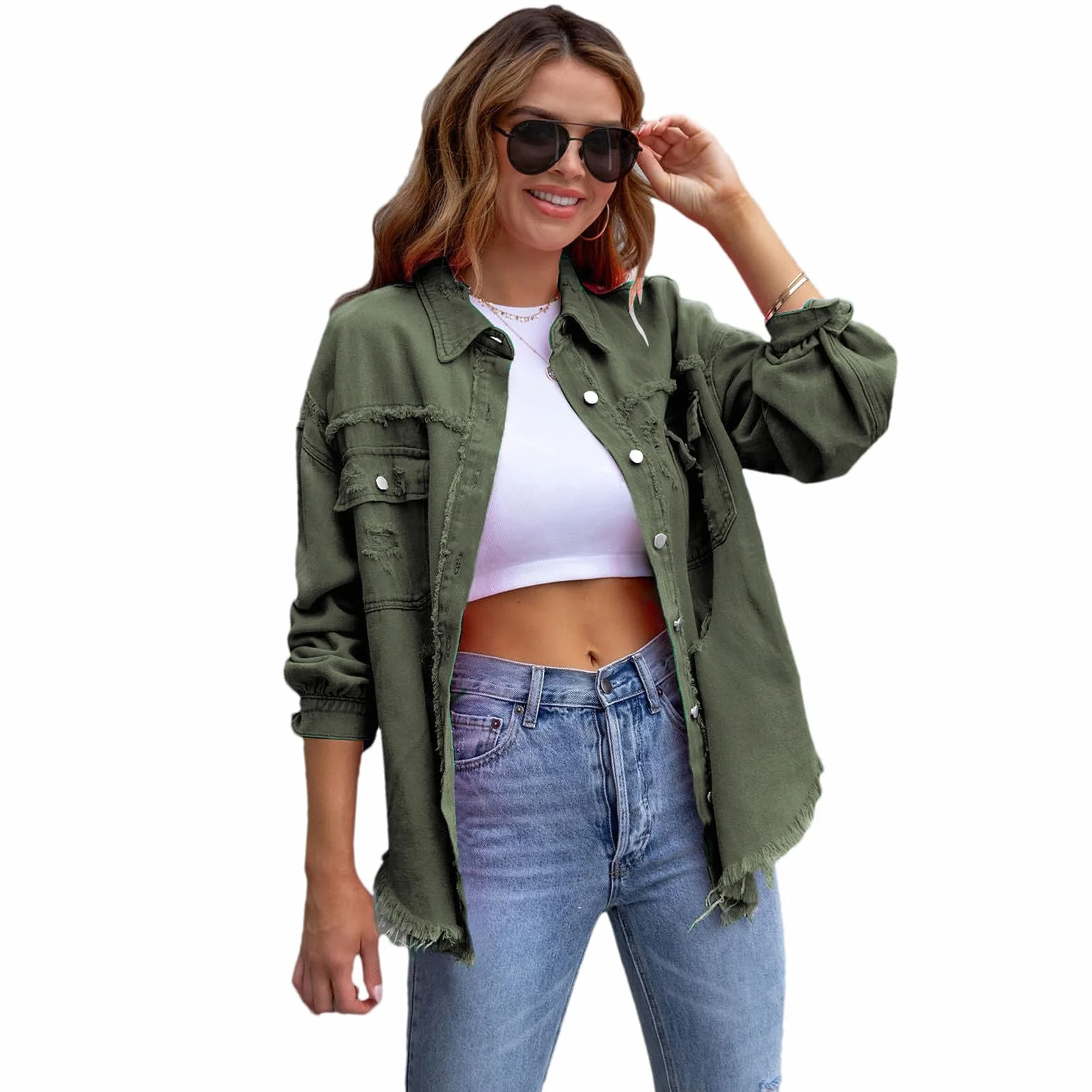 amropi Chaqueta Vaquera Mujer Blusa Ligero Bolsillos Botones Jean Jacket