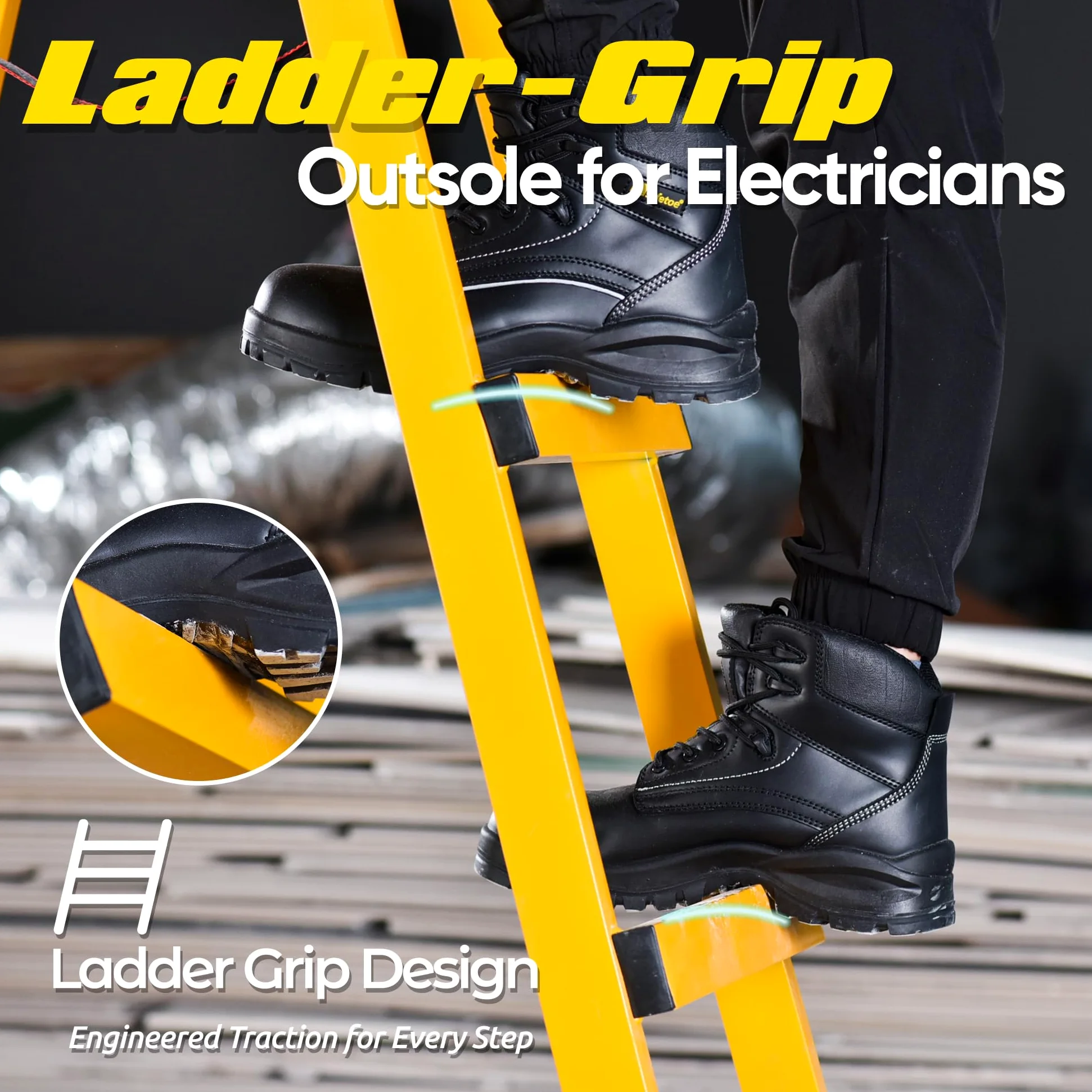 SAFETOE Botas de trabajo 18KV EH con puntera compuesta no metálica, botas de seguridad con agarre de escalera, zapatos estándar CE para trabajadores eléctricos