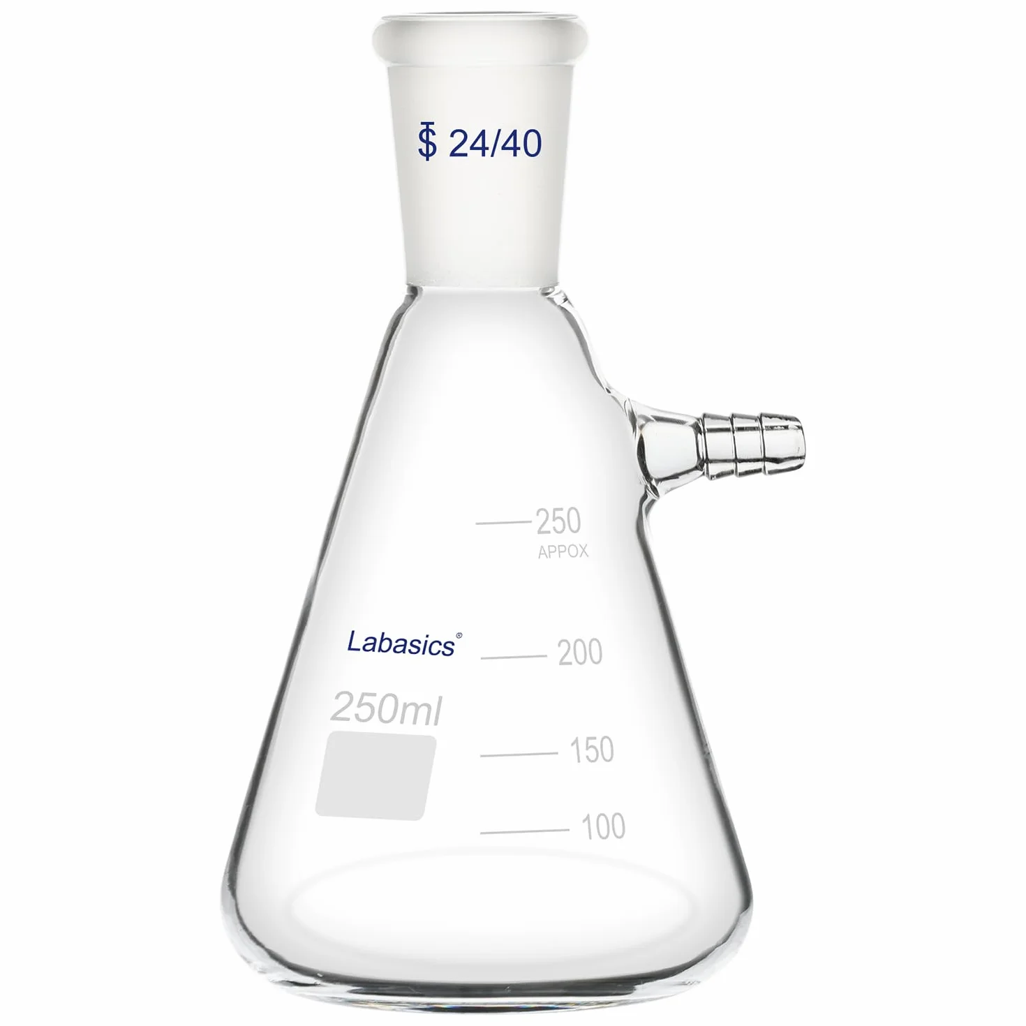 Labasics Matraz de Filtración 250 ml con Junta Cónica 24/40, Vidrio de Borosilicato, Cuello con Tornillo