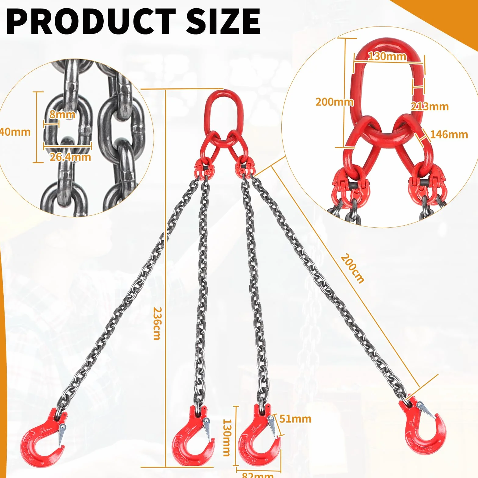 DBREAKS Cadena colgante de 4 hilos 2m x 6T forestal G80 elevación