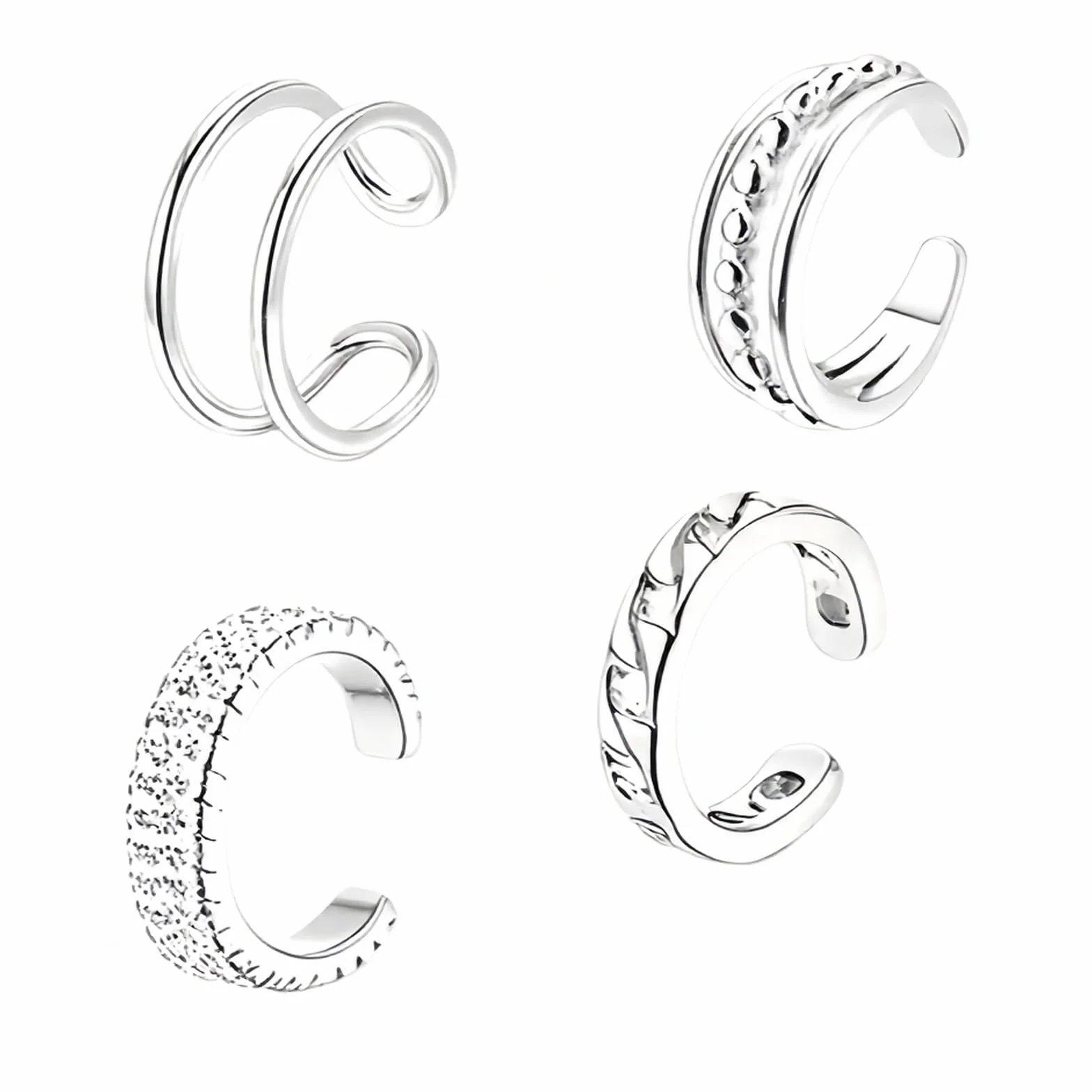 Ear cuff sin perforación para mujer, set de 3 unidades, pendientes falsos plateados, cómodos y ajustables, aptos para orejas sensibles, estilo elegante para uso diario y eventos formales