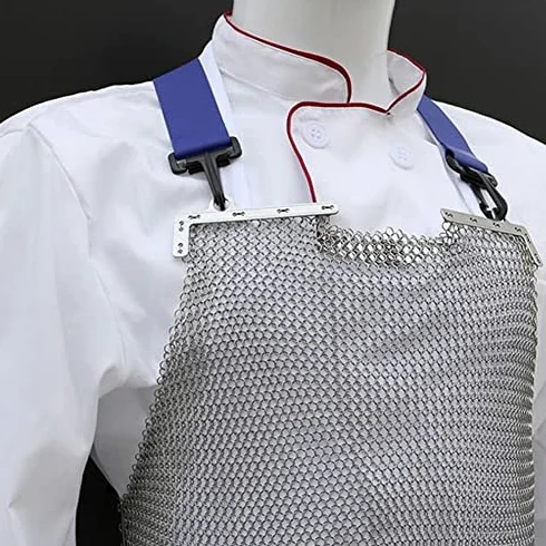Delantal de malla de acero inoxidable resistente a los cortes, correas de hombro ajustables para mayor seguridad en el trabajo de carnicería y cocina