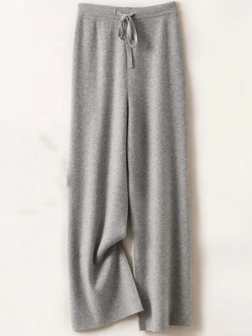 Pantalones Anchos de Lana 100% for Mujer, de Punto Suave for Invierno, con Cintura Elástica y Cordón Ajustable