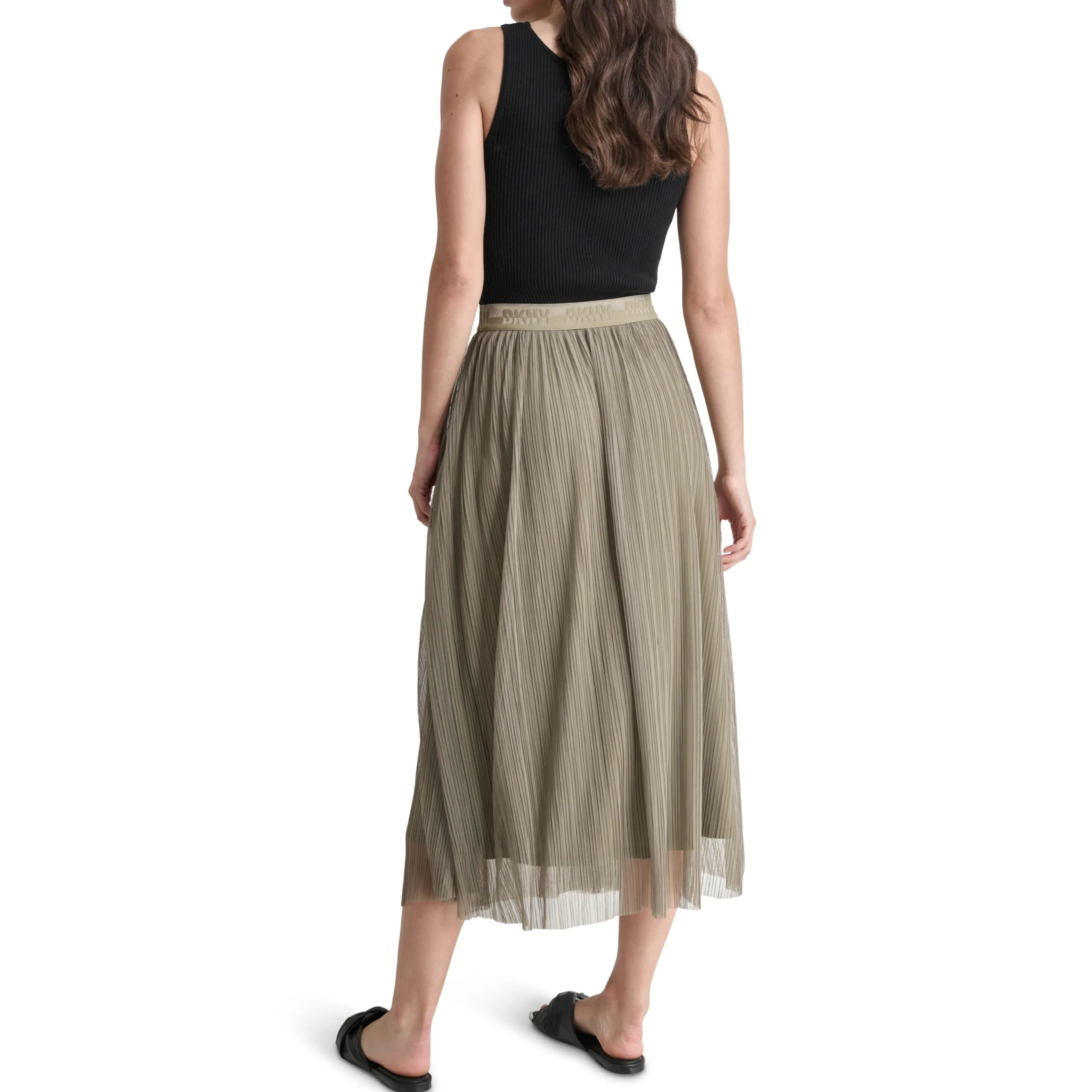 DKNY Logo Waist Band Plisse Mesh Skirt Falda para Mujer