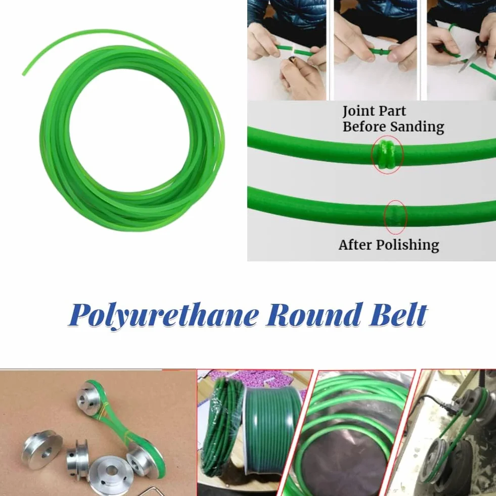 Correas redondas de uretano 3mm*10m Superficie rugosa verde Correa de transmisión de PU para transmisión