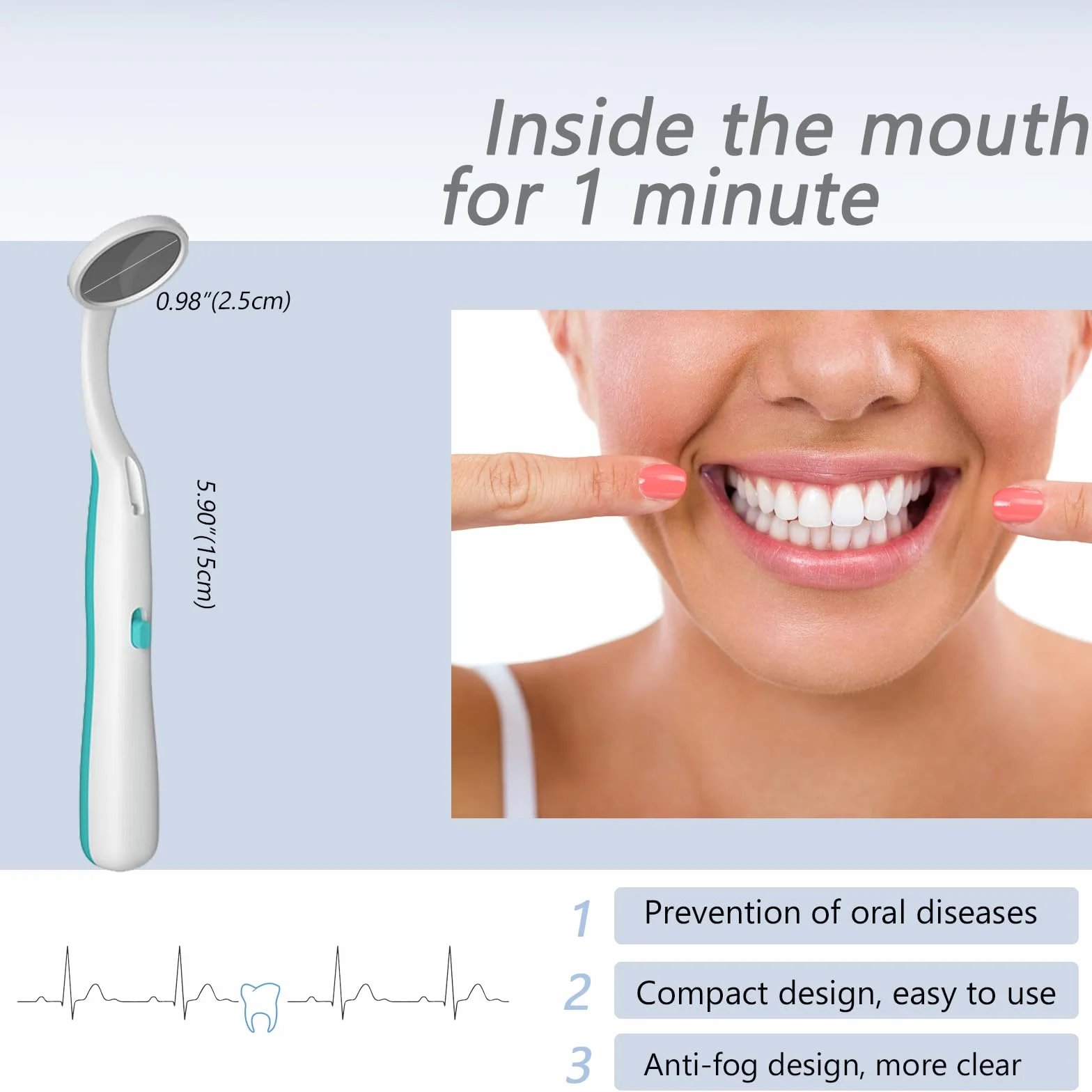 Espejos dentales con luz antivaho 15cm, herramienta de cuidado bucal, paquete de 2, azul y verde