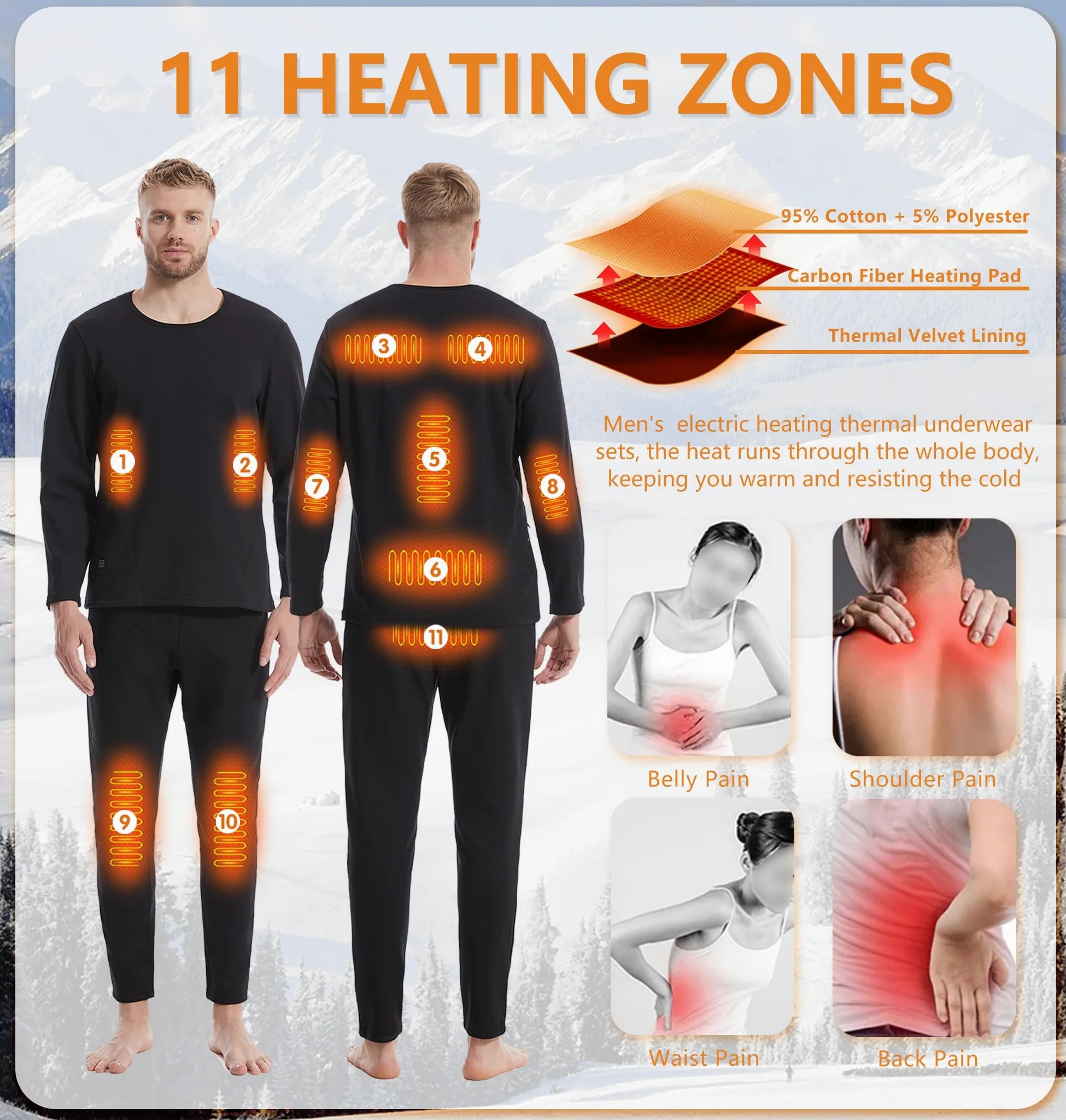 Conjunto de Ropa Interior térmica, Camiseta y pantalón térmicos eléctricos para Hombre, Ideales para la Caza en Motocicleta.