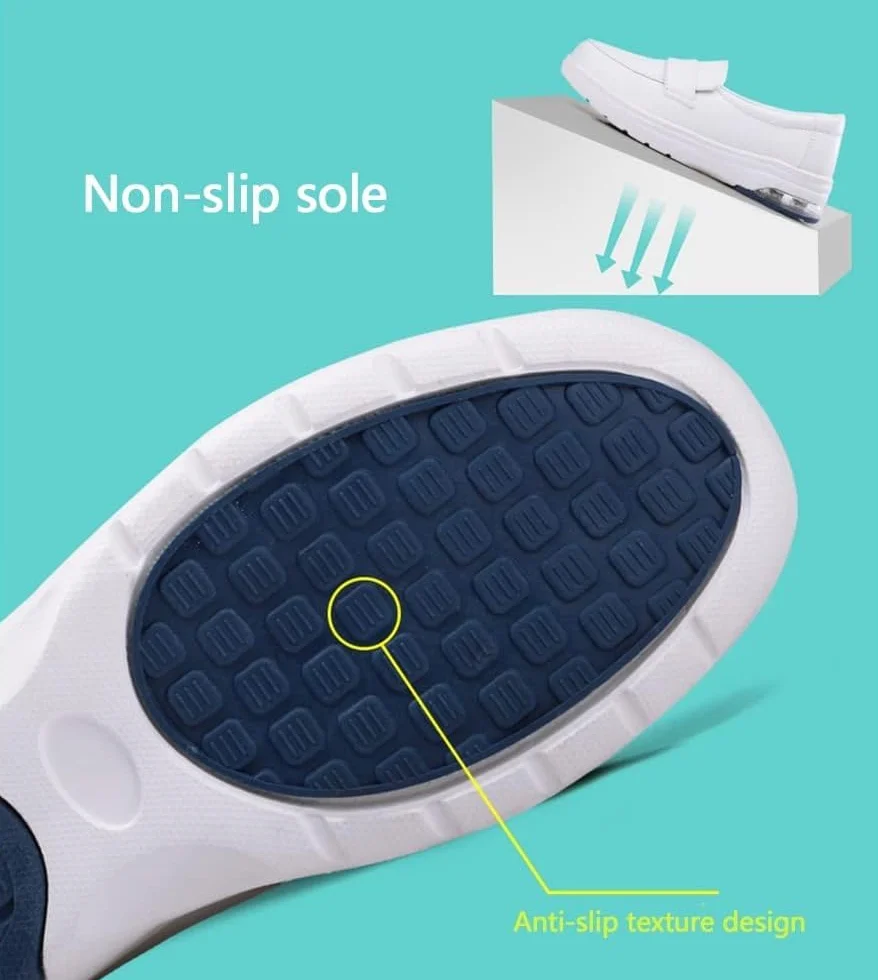 Zapatos De Enfermera De Confort para Mujeres, Mocasines De Cuero De Trabajo De Enfermería Profesional Ligeros Y Antideslizantes Cuidado Médico, White, 5 UK