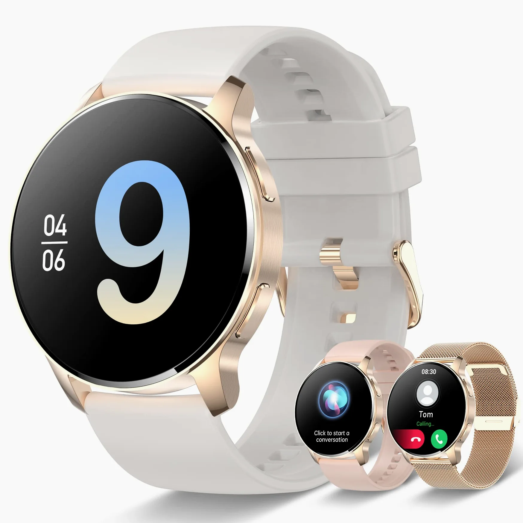 Iaret Reloj Inteligente para Mujer con Llamadas, 1,32'' Smartwatch, 3 Correas, Pulsera Actividad, Presión Arterial, Ritmo Cardíaco, Oxígeno Sanguíneo, Sueño para Android iPhone, Regalo