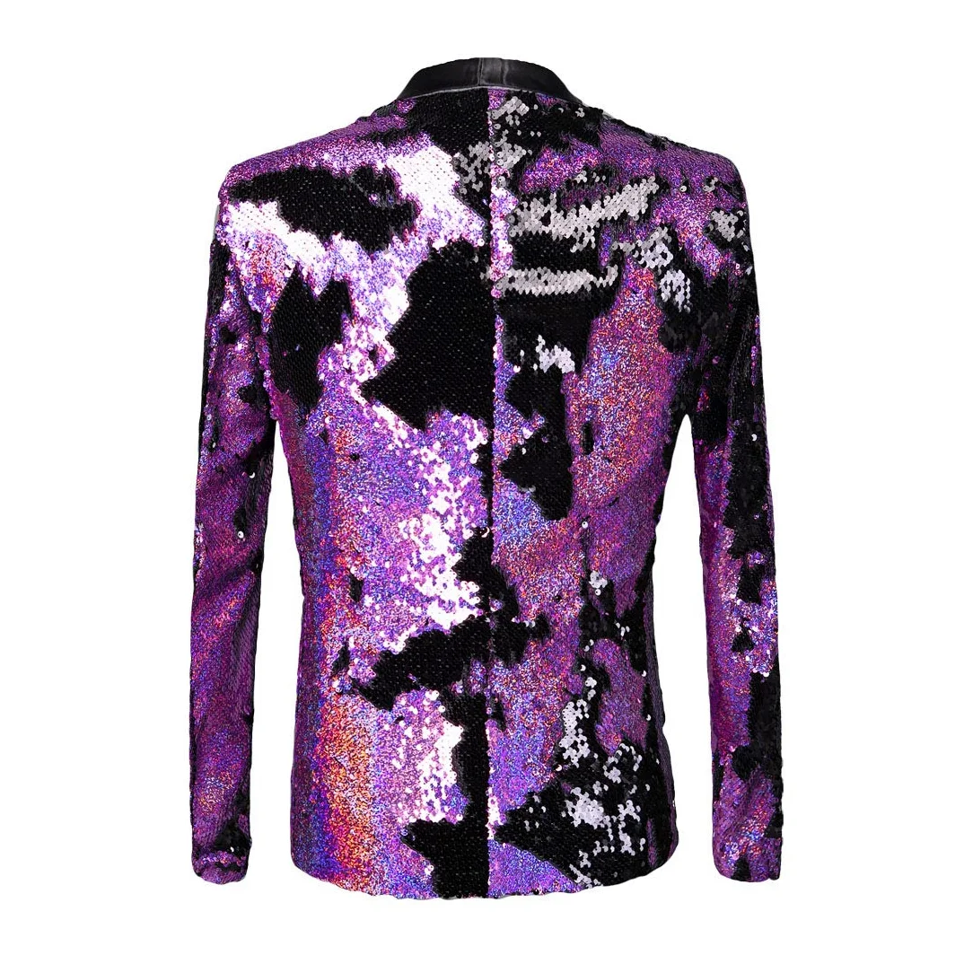 Hombres Elegante Dos Colores conversión Brillante Lentejuelas Chaqueta Traje Chaqueta