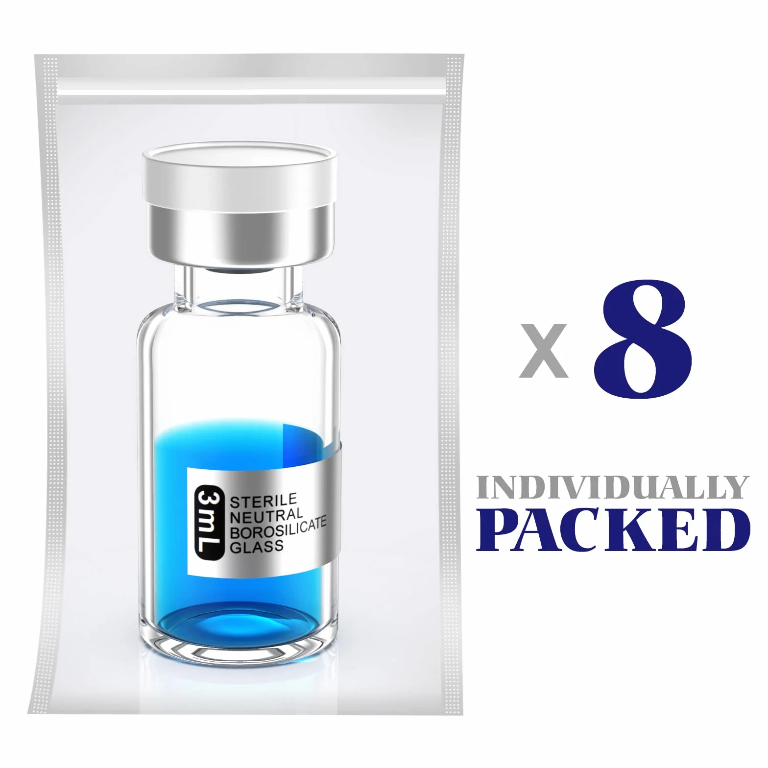 Biomed Solutions Vial estéril vacío 3 ml 8 unidades vidrio borosilicato tipo 1 tapón goma butílica