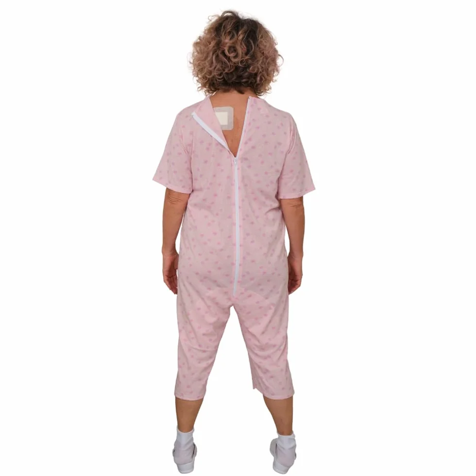 FERRUCCI - Pijama de tutón sanitario confort de manga corta, pantalón corto, 1 cremallera/cremallera detrás de la espalda de verano