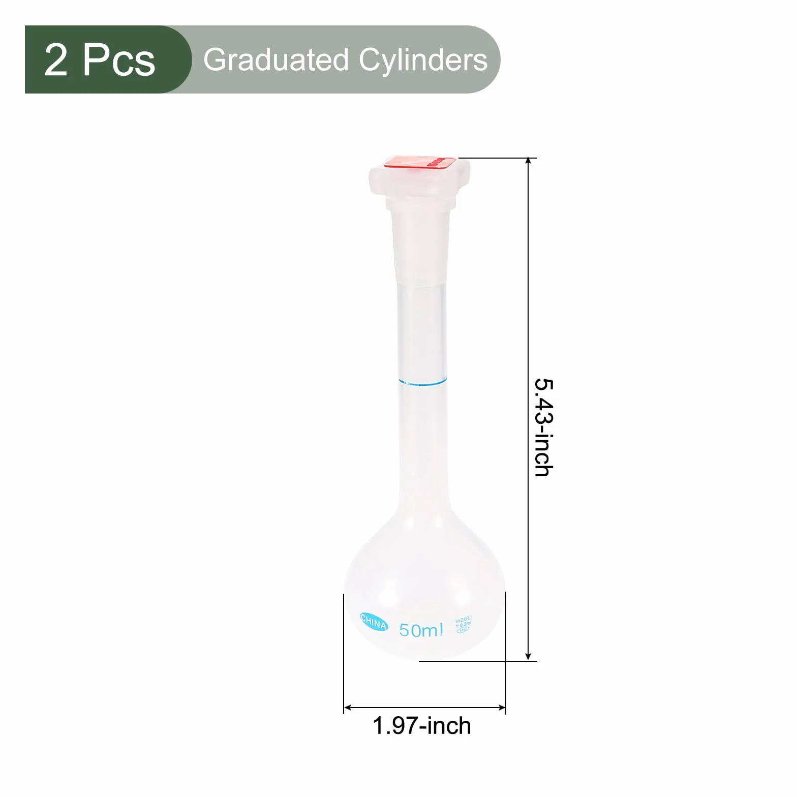 YOKIVE Frasco Volumétrico Medición Plástico Cuello Largo 50ml para Laboratorio