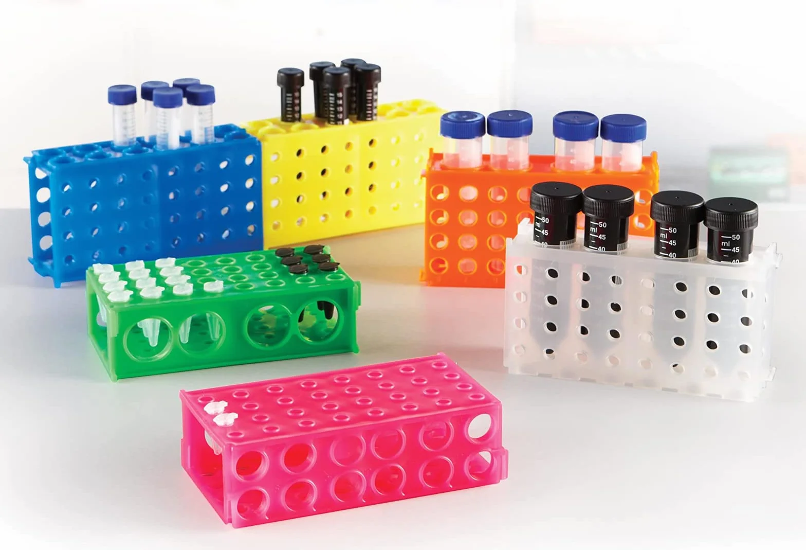 Heathrow Scientific Gradilla de 4 vías para microtubos polipropileno 48 tubos pack de 5 azul