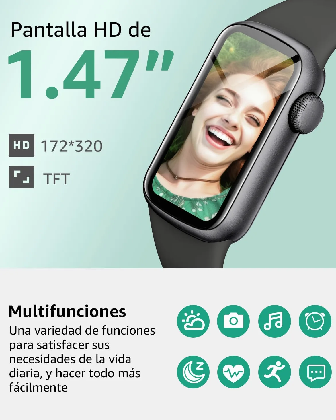 IMFRCHCS Reloj Inteligente Hombre Mujer, 1.47" Smartwatch con Notificaciones, Monitor de Sueño, 137+ Modos Deportivos, IP68 Impermeable, Pulsera Actividad para Android iOS