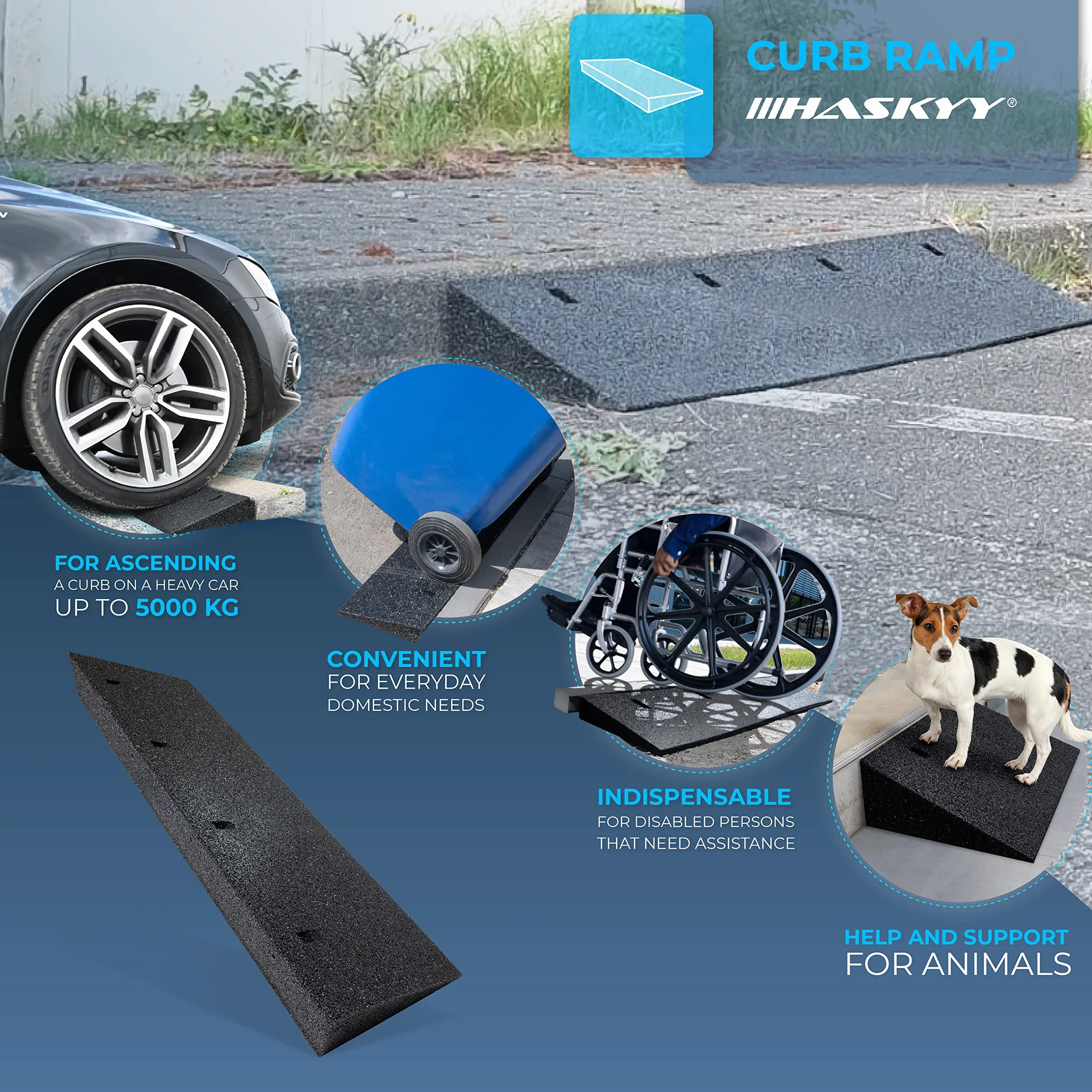 HASKYY Rampa de goma negra 100 cm 110 mm para bordillos silla de ruedas puerta de coche