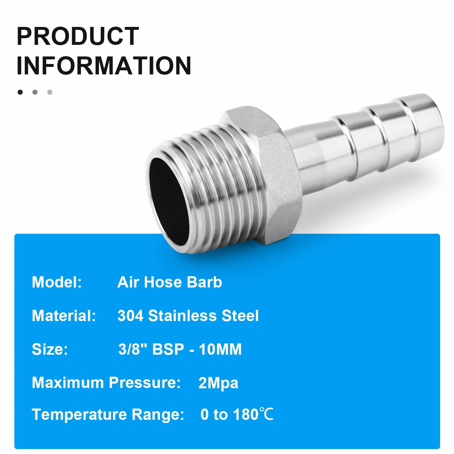 Racores de acero inoxidable 304 con espiga, 10 mm a rosca macho BSP de 3/8", conectores de compresión para agua, combustible, aire