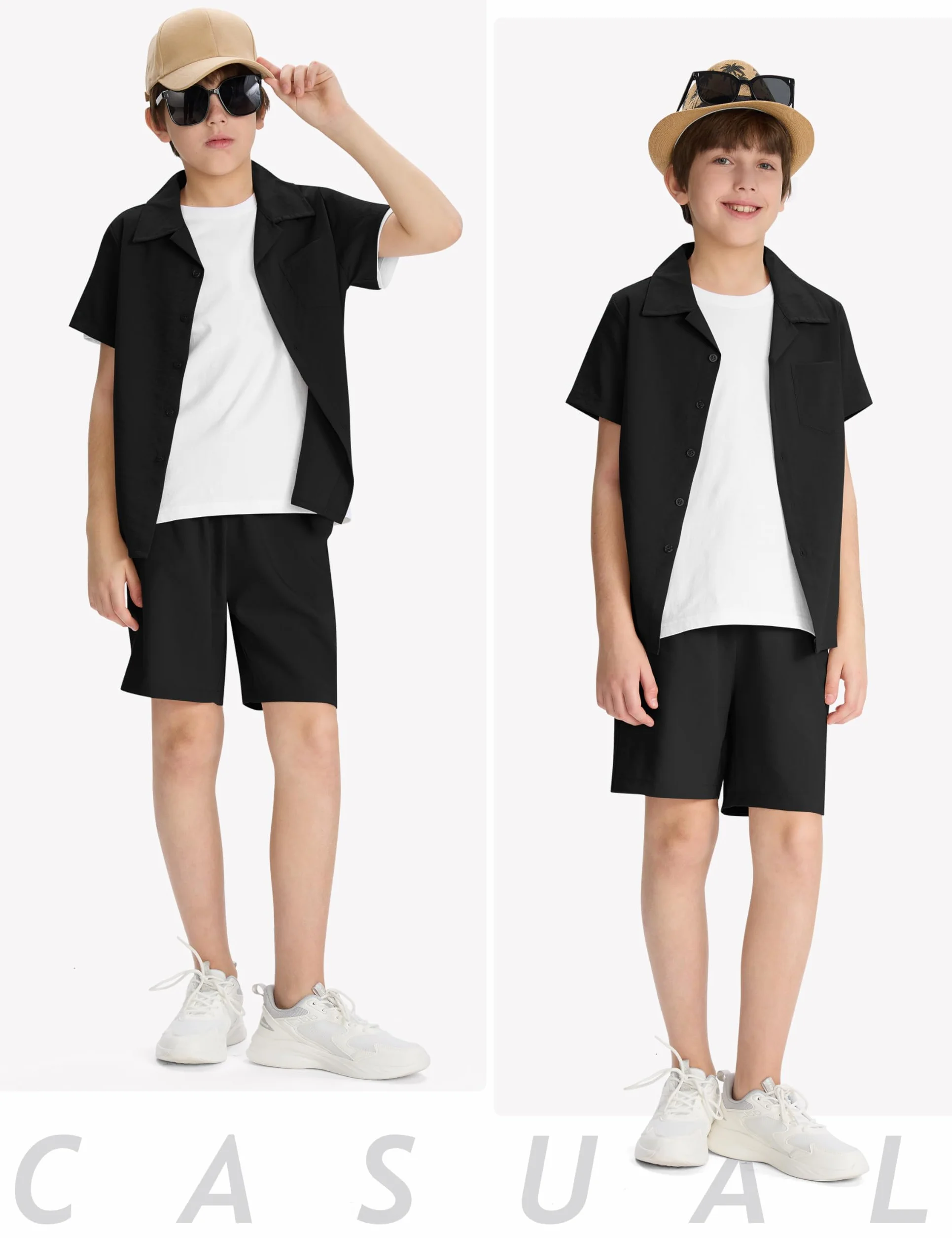 MoFiz Conjuntos Corto Niño Verano Chándal Deportivos Manga Corta Camisas Botón y Pantalones Cortos