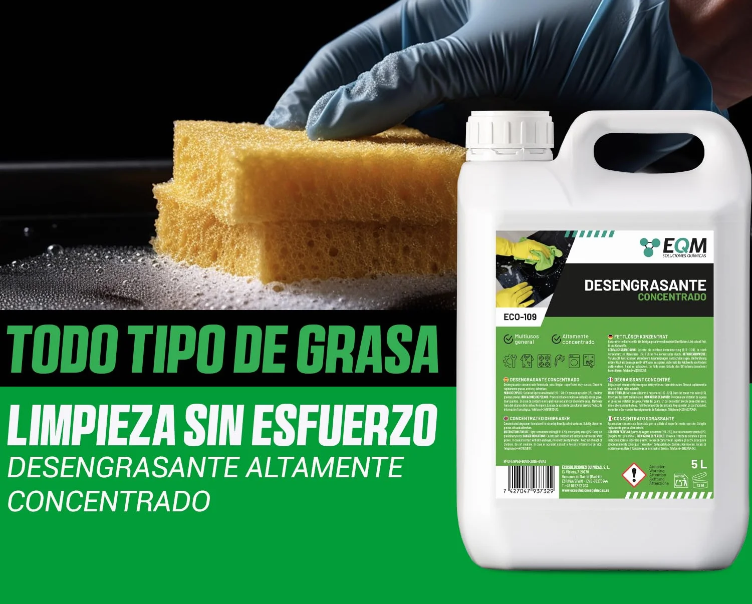 EQM ECO-109 Desengrasante Concentrado 5L Quitagrasas Alta Eficacia