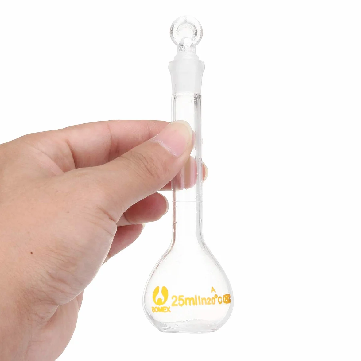 Frasco volumétrico de vidrio 25ml con tapón de cristal química redondo