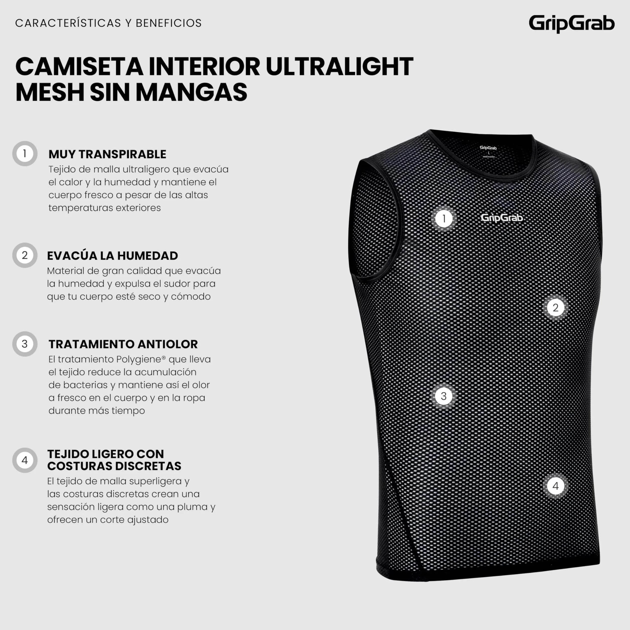 GripGrab Camiseta Interior Ciclismo Ultralight Pack 1 o 3 Uds Camiseta Tirantes Ciclismo Rejilla Segunda Piel Transpirable