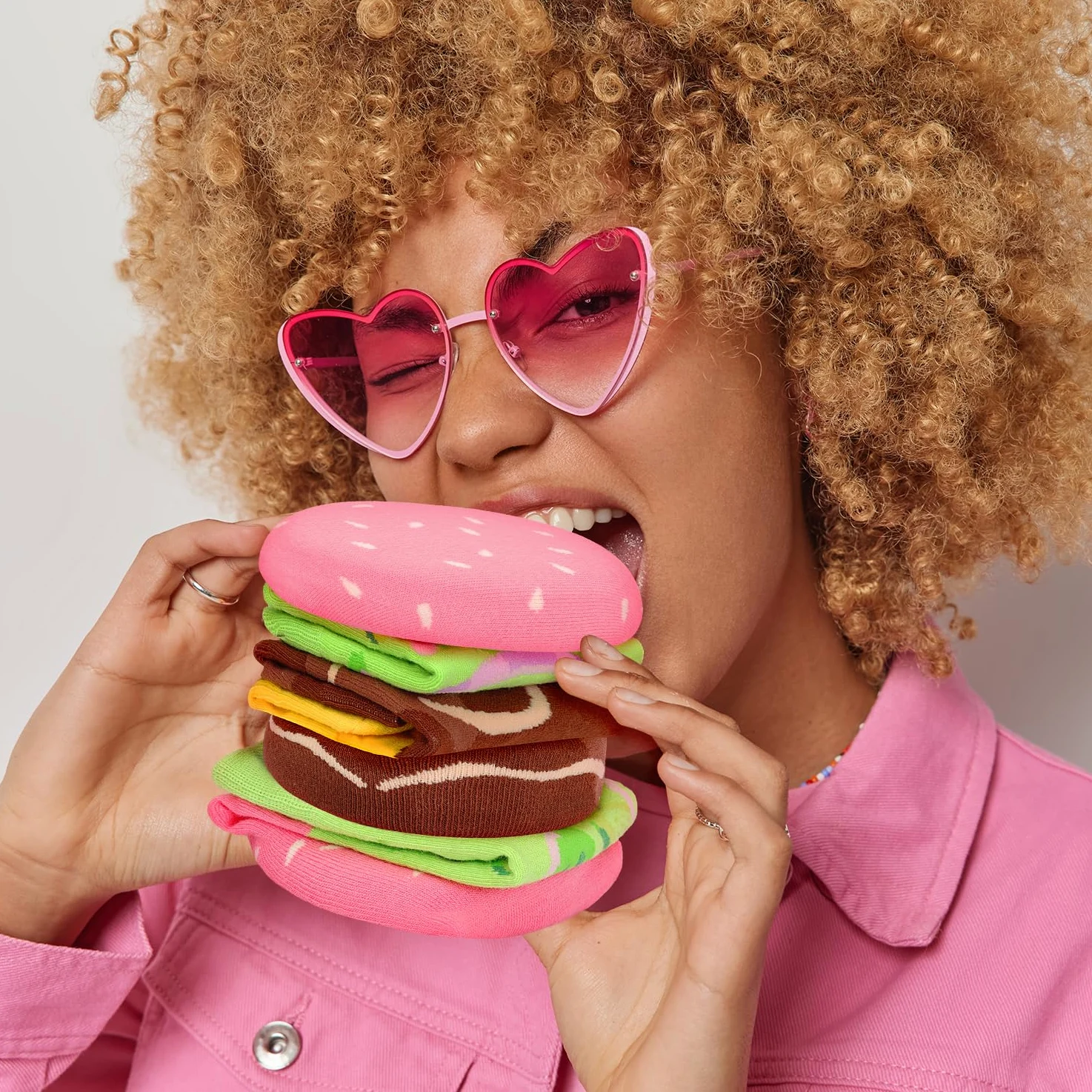 Divertida caja de calcetines de hamburguesa con forma de dona, calcetines locos para mujeres, adolescentes, niñas, cumpleaños, Navidad, regalos de broma