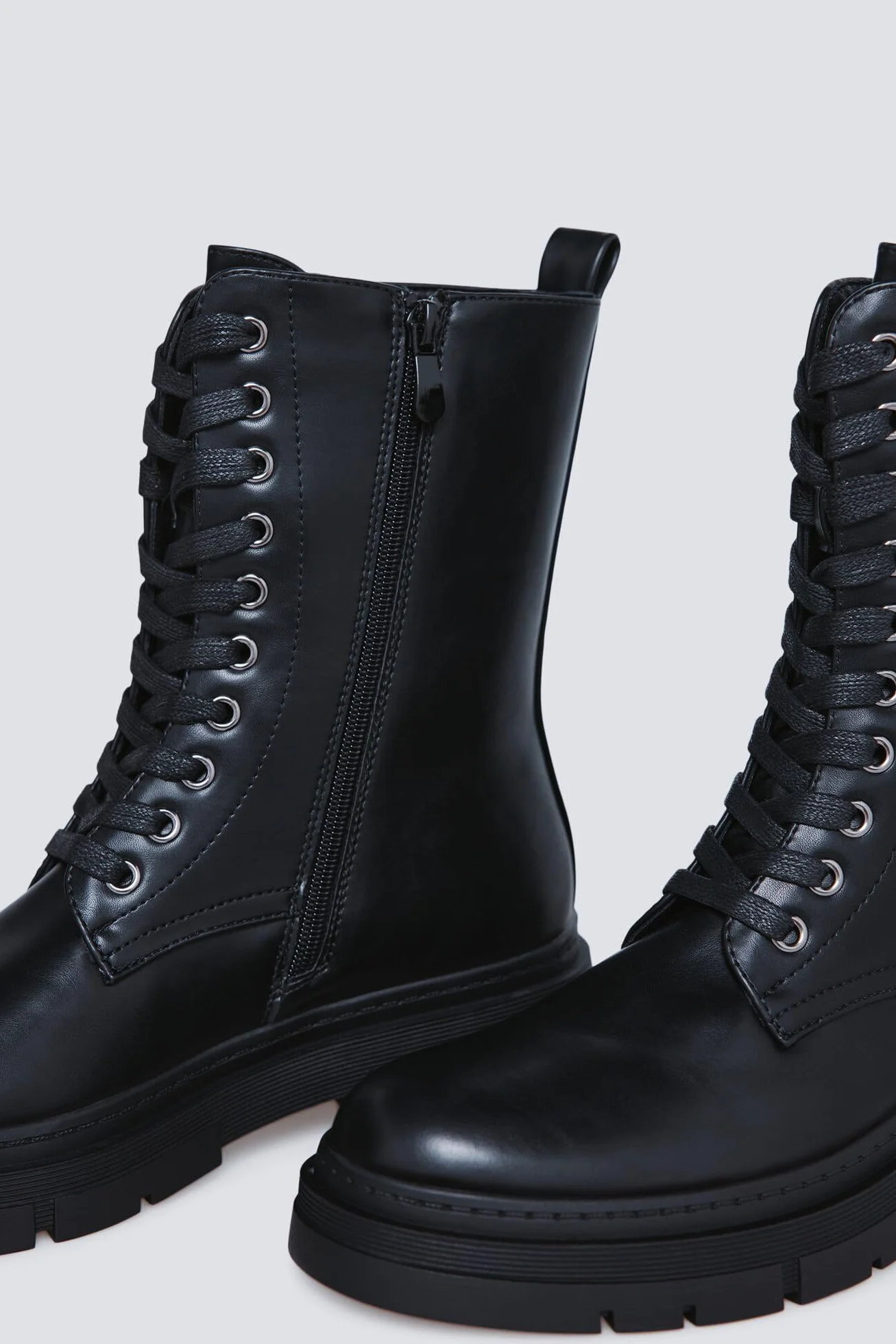 SPRINGFIELD Black PU Military Boot, Bota Militar Mujer