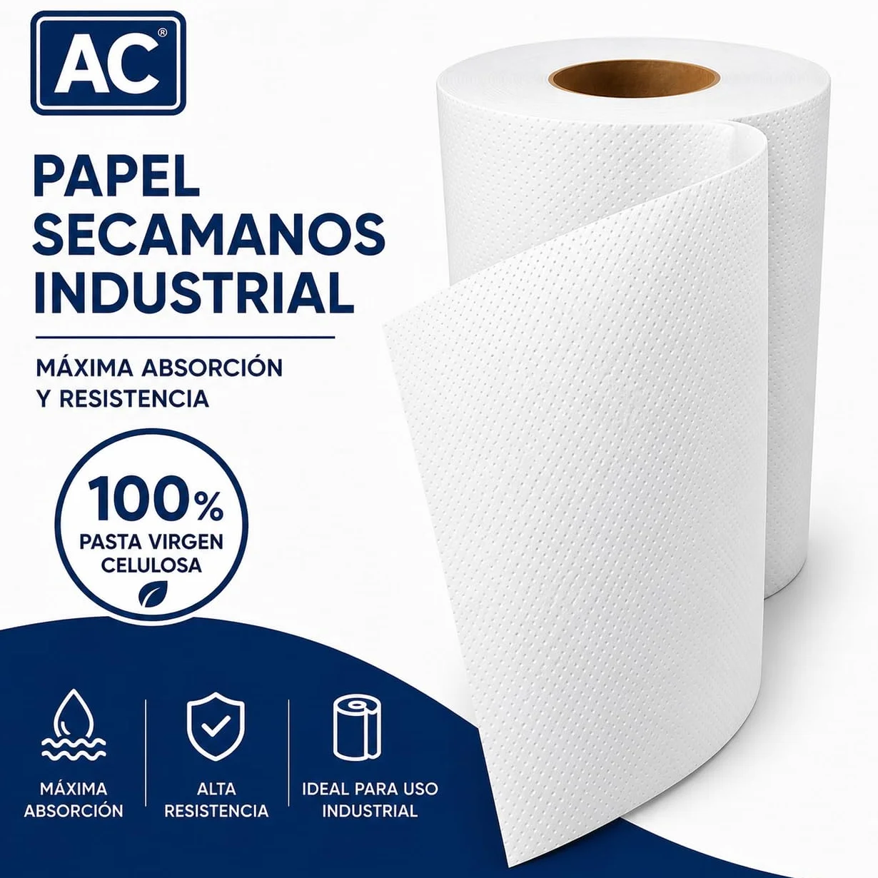 Bobina Papel Secamanos Mecha Laminado Gofrado Doble Capa Pack 6 unidades