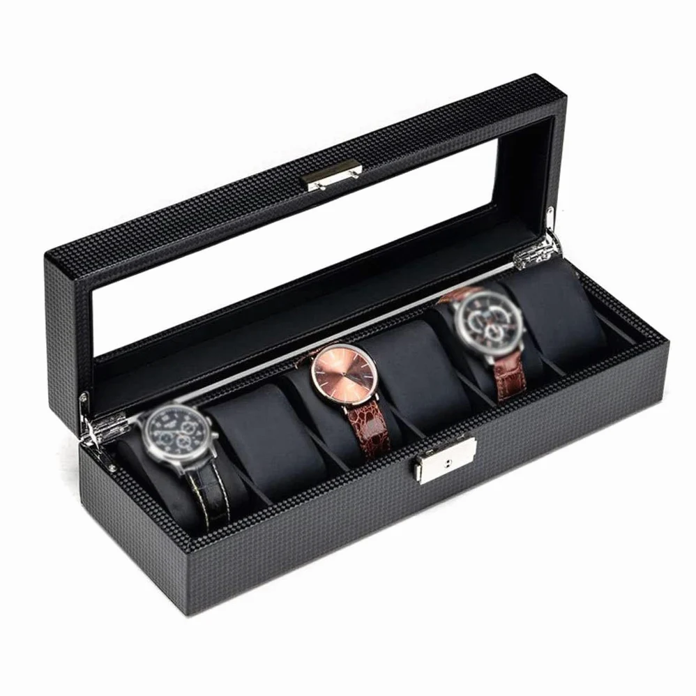 XBTGS Caja de almacenamiento de joyas, organizador de relojes, caja de almacenamiento de 6 ranuras, regalos de cumpleaños para hombres y mujeres,