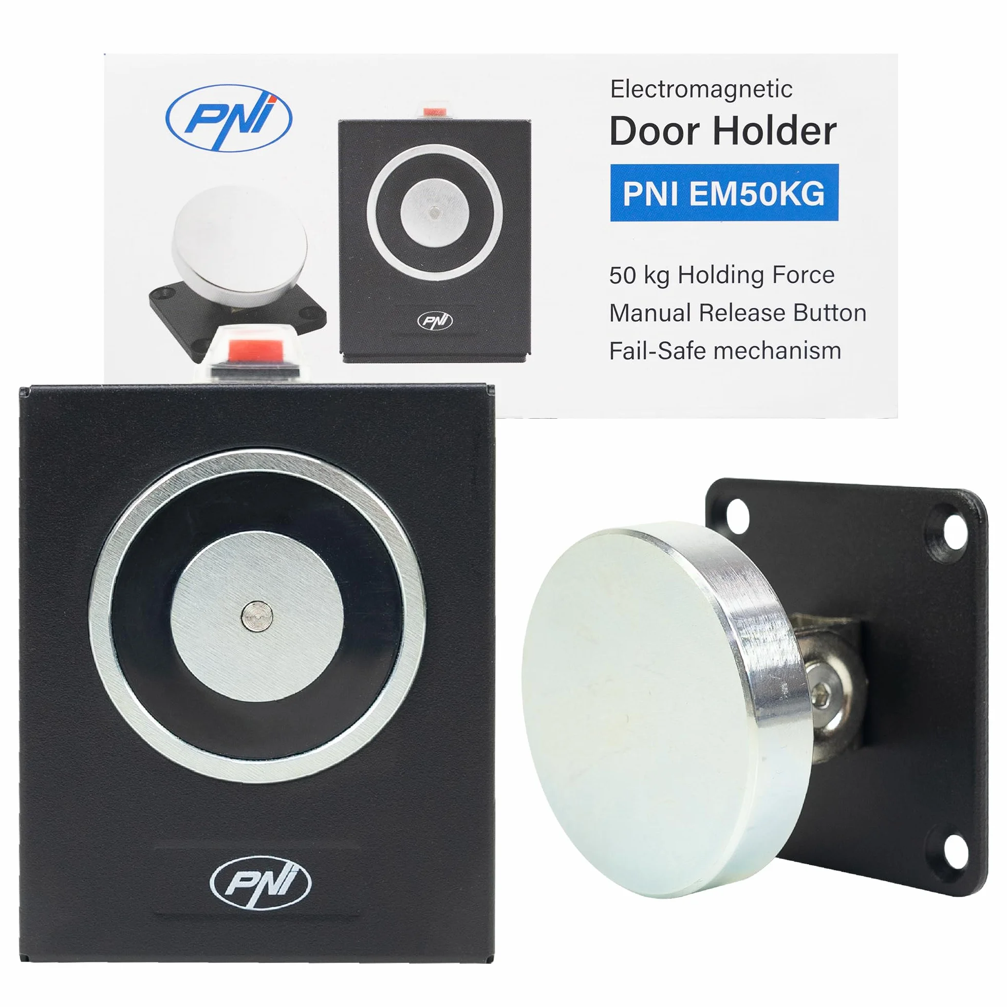 Electroimán PNI EM50KG 50 kg 12/24 V montaje en pared negro