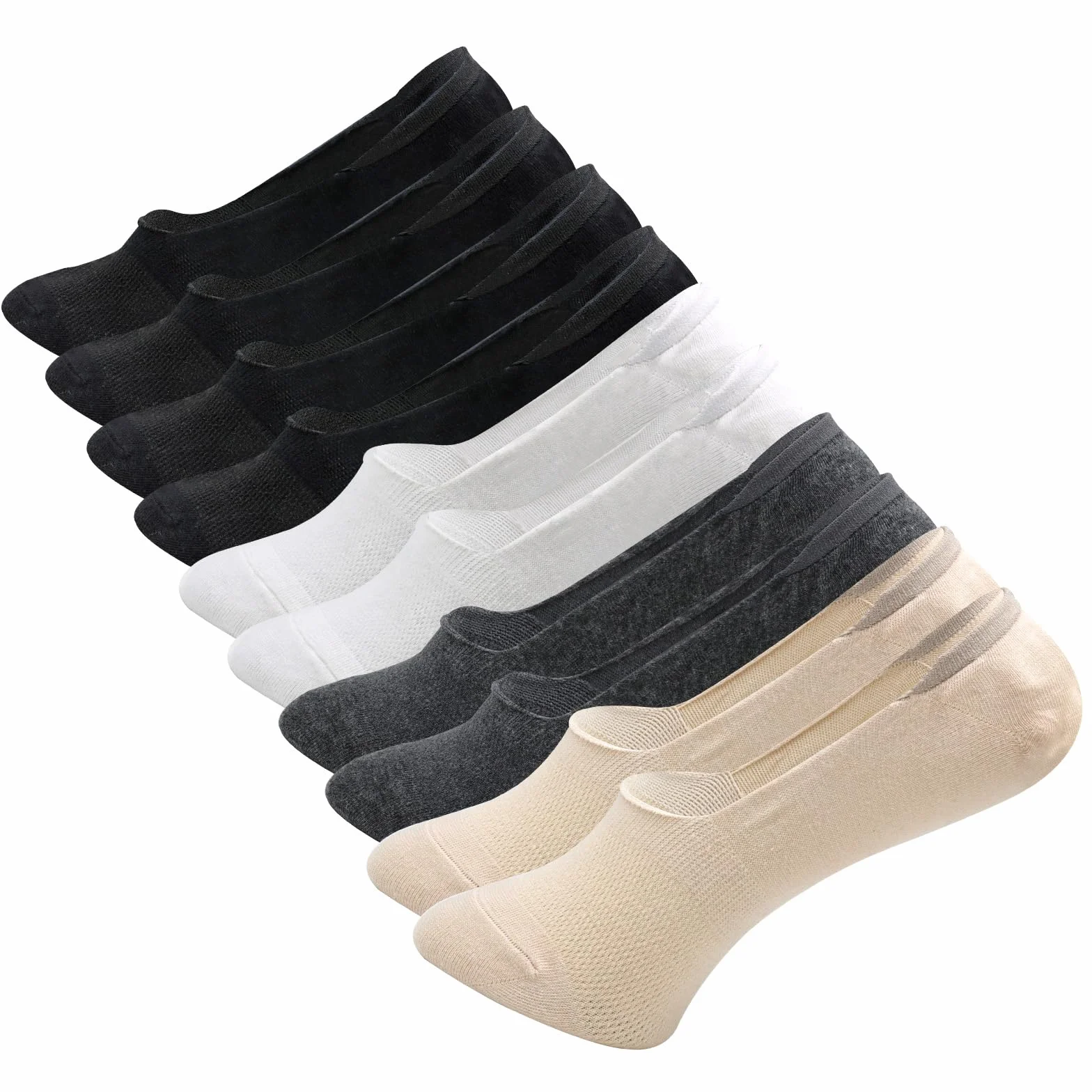 10 Pares Calcetines Invisibles Hombre y Mujer EU 39-45, Calcetines Transpirables Pinkies en Algodón Calcetines Cortos con Antideslizantes Silicona para Verano