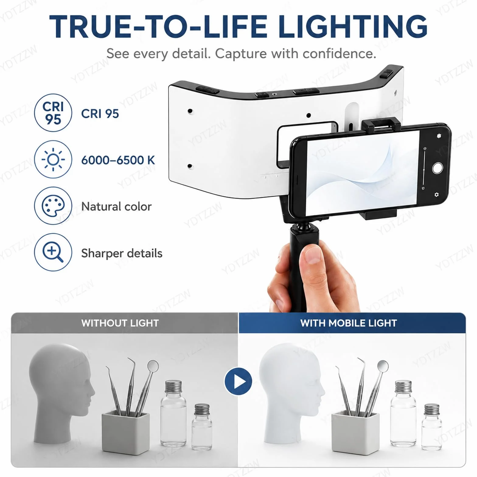 Lámpara LED dental fotografía 32000 lx 5 niveles brillo ajustable relleno bucal
