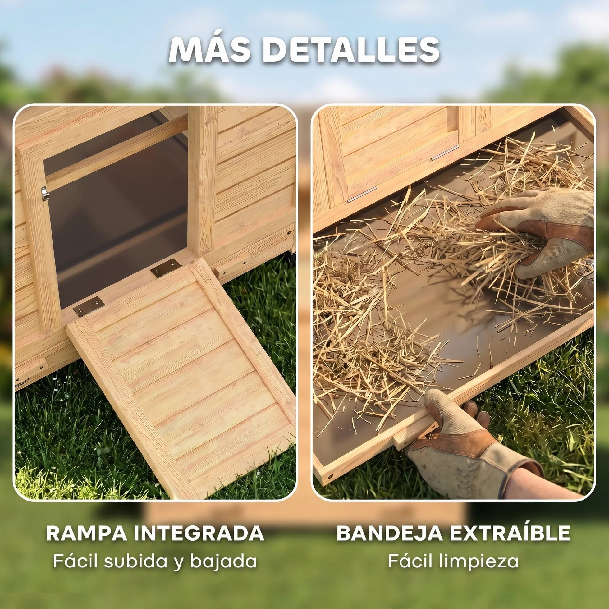 PawHut Gallinero de Madera para Exterior, 2 Nidos, Bandeja Extraíble, Techo Impermeable, 150x100x96,5 cm, Amarillo