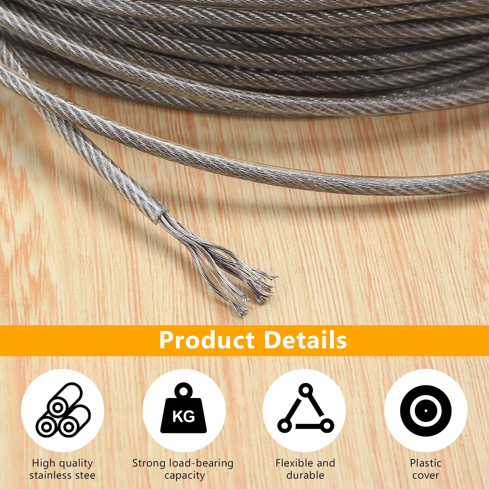 Set Cable Acero Inoxidable 7x7 20m x 3mm Cubierto PVC, Kit con 12 Arandelas Aluminio Doble Ojal 3mm