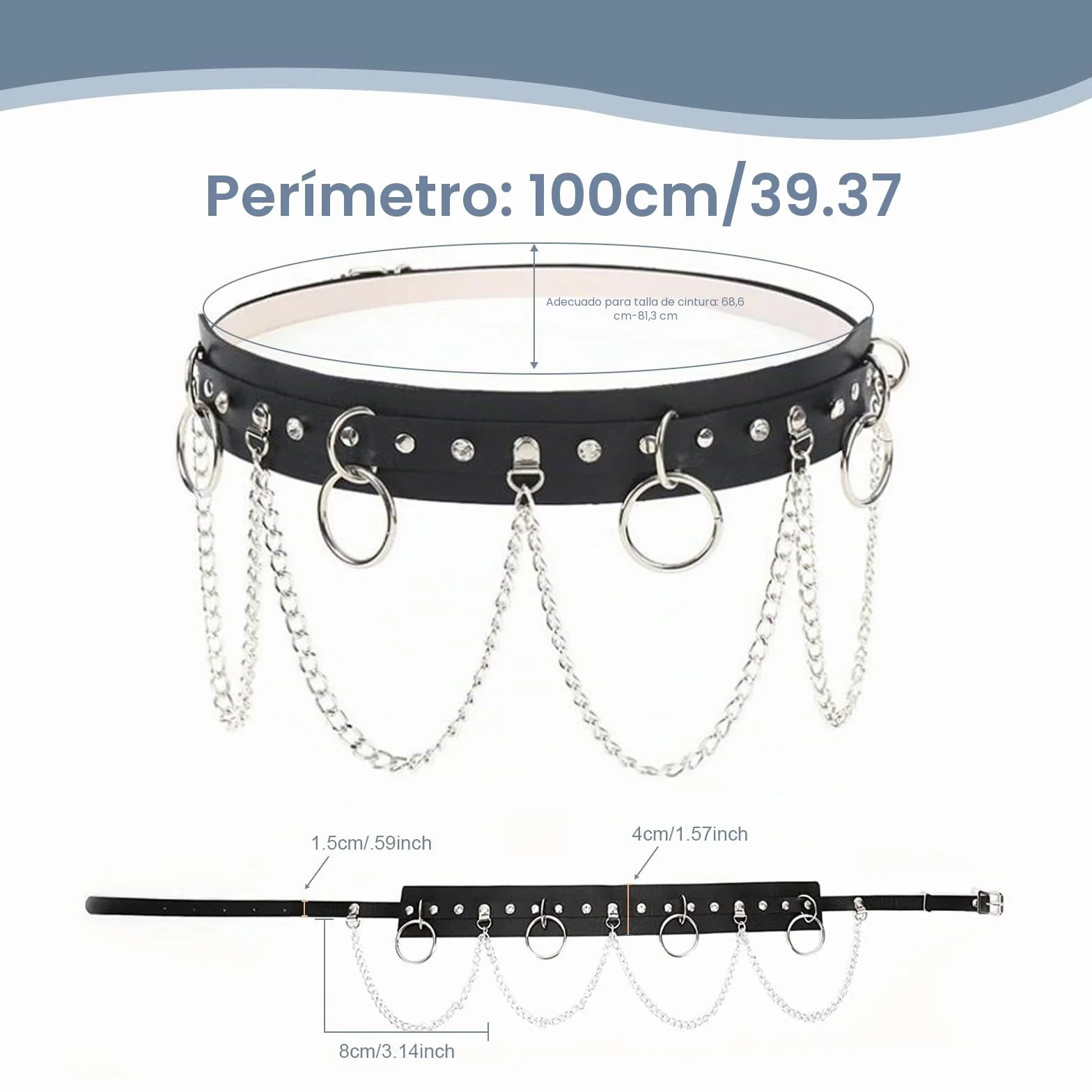 Cinturón de Cadena Punk de Cuero Para El Cuerpo, Gótico Negro Para Mujer, Cintura Rave, Vientre Joyería Para Mujeres y Niñas
