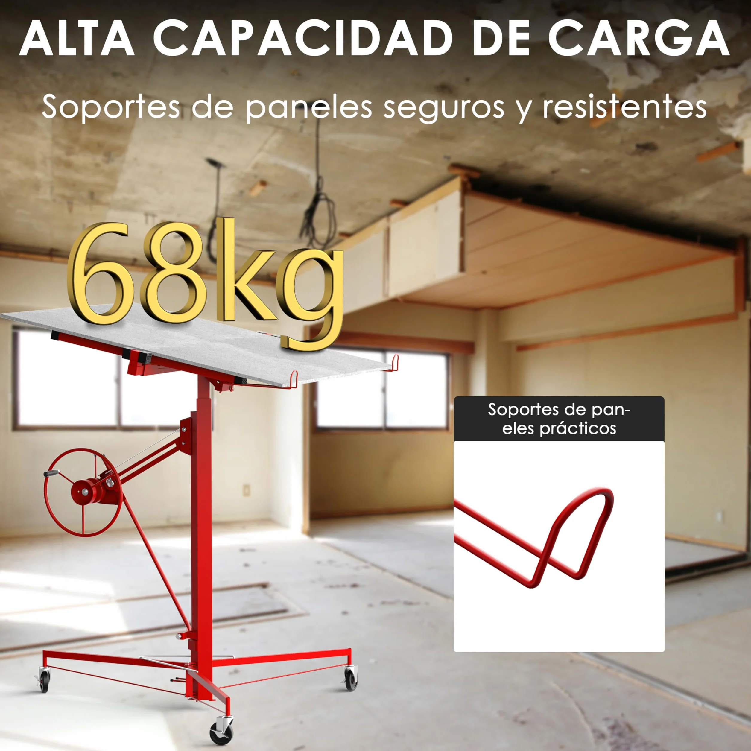 TEENO Elevador Placas de Yeso Profesional, Plataforma Elevadora Pladur, Altura 140-325 cm, Carga 68 kg, Rojo