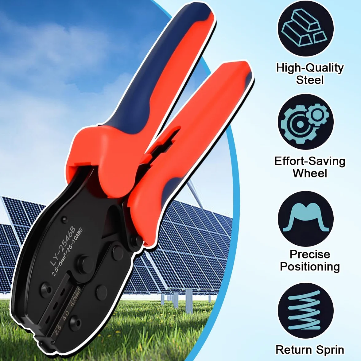 Crimpadora MC4 Solar para Conectores Aislado 2,5/4/6 mm² Herramienta de Crimpado Fotovoltaico