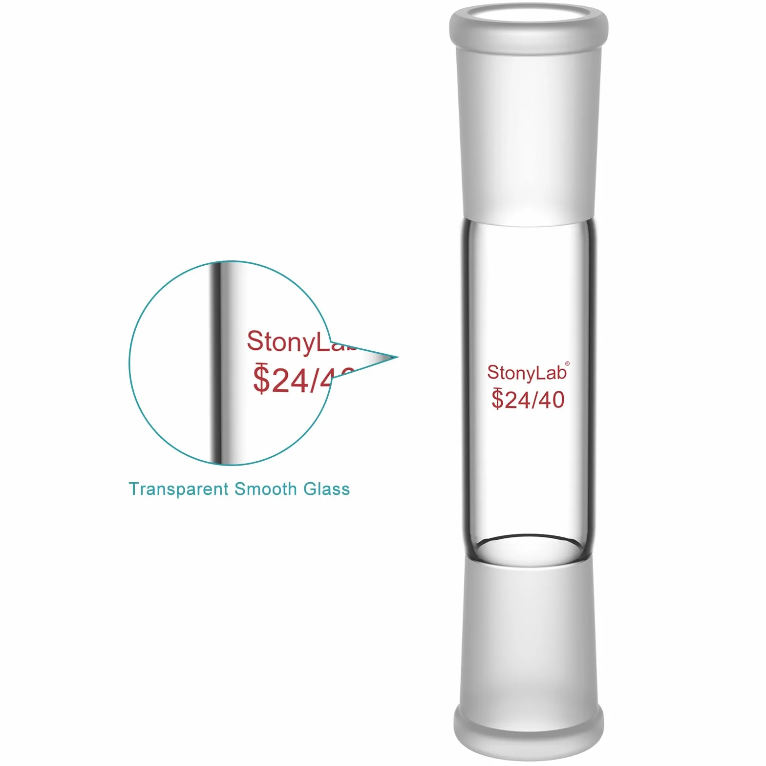 Adaptador Recto de Vidrio Borosilicato 70 mm Juntas Exteriores 24/40 Laboratorio
