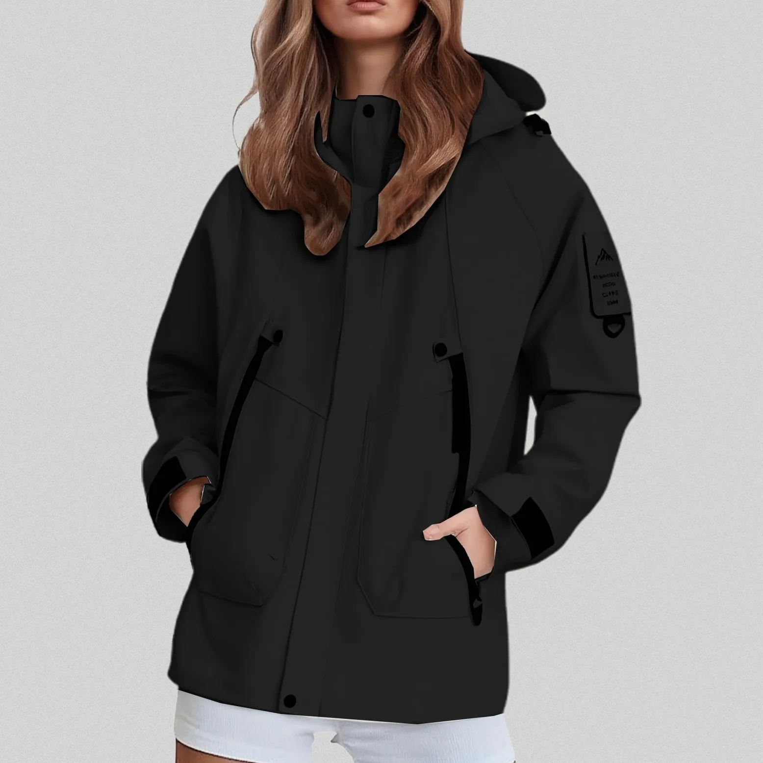 Chubasquero para mujer, ligero, cortavientos, holgado, chubasquero, ropa de senderismo con capucha, talla grande