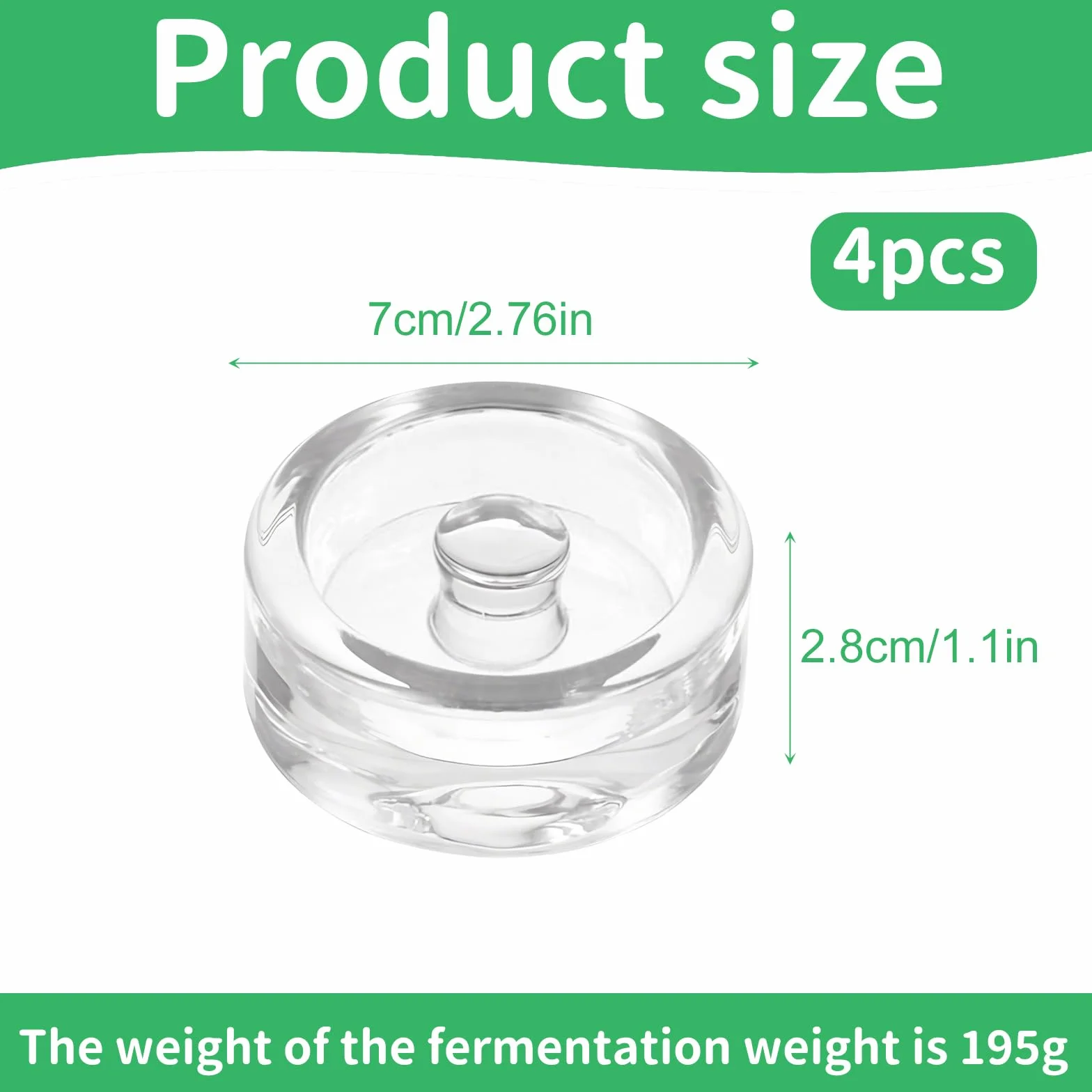 Pesos de Fermentación de Vidrio 7cm, Juego de 4 Piezas con Mangos Ranurados para Chucrut, Kimchi, Encurtidos