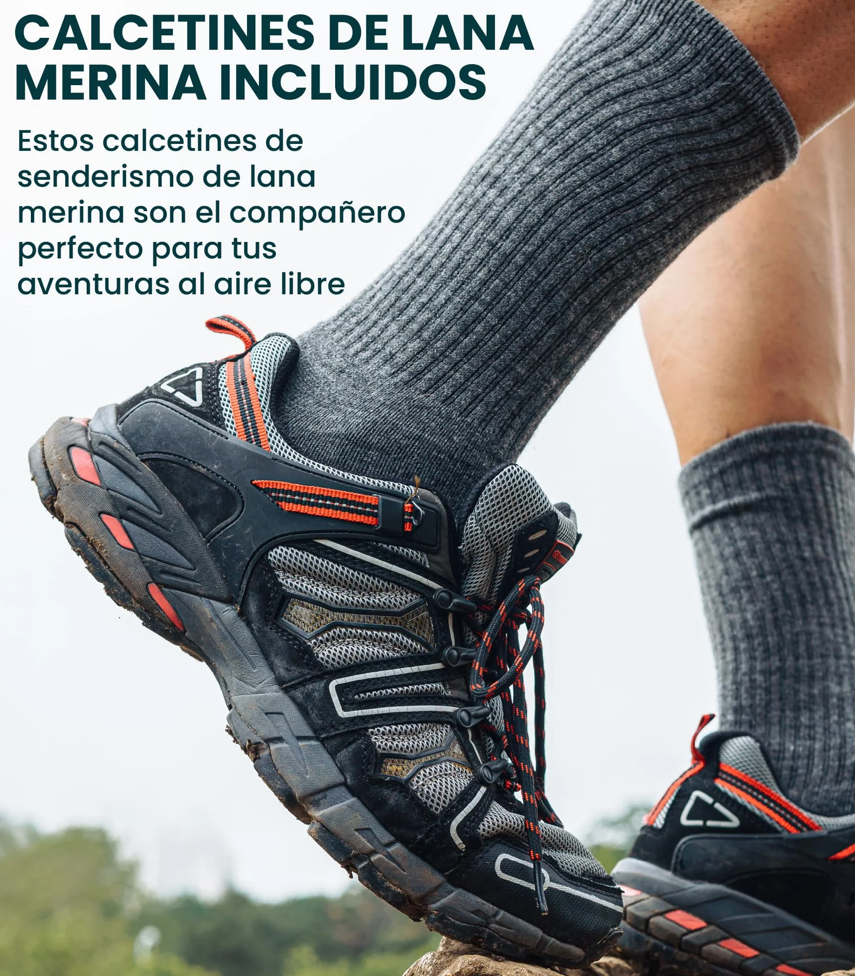 Merino.tech Conjunto Lana Merino Hombre - 100% Lana Merino con Calcetines (Medium, Lite 165 Heathered Grey)