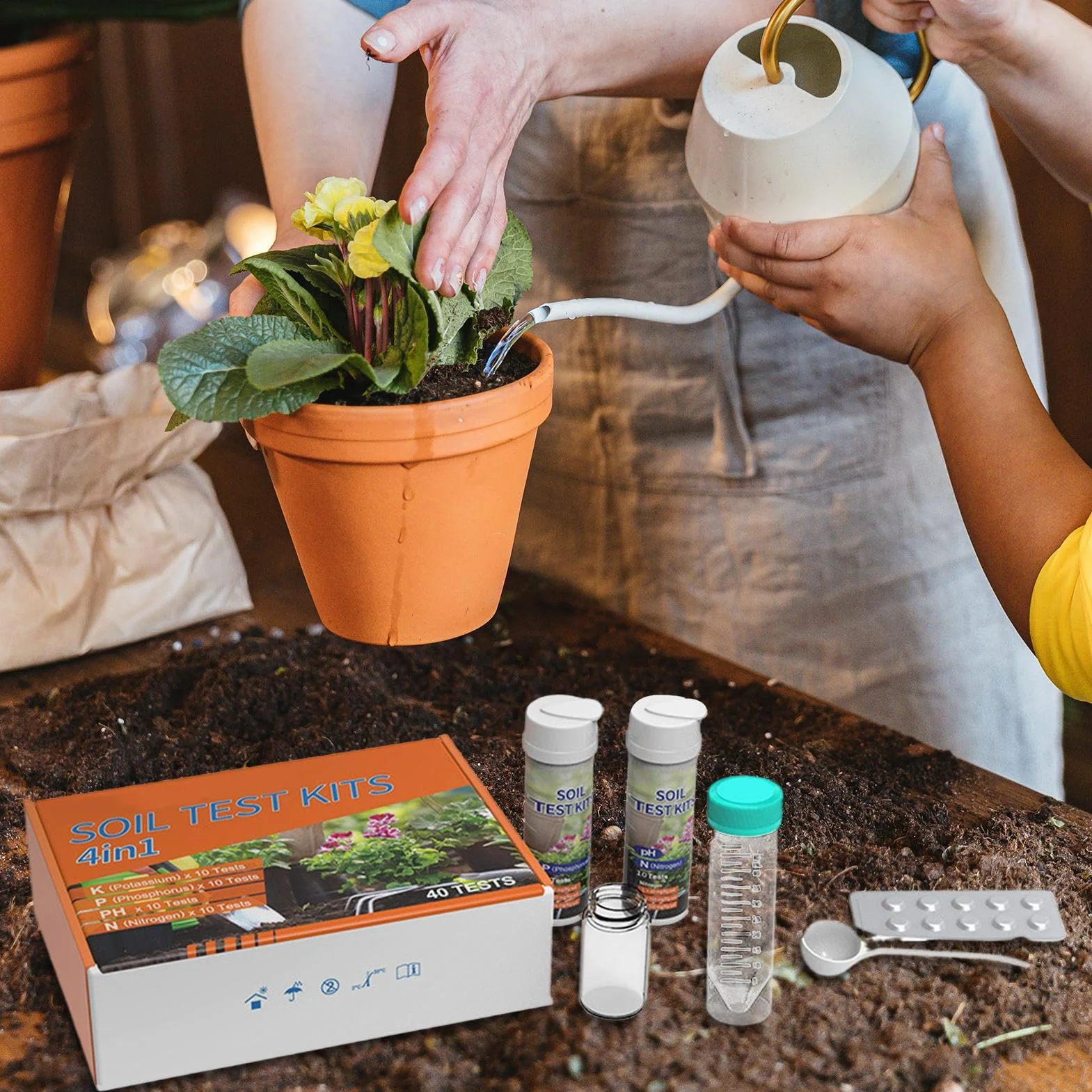 Kit de Análisis de Suelo para Jardín Analizador de Nutrientes 4 en 1