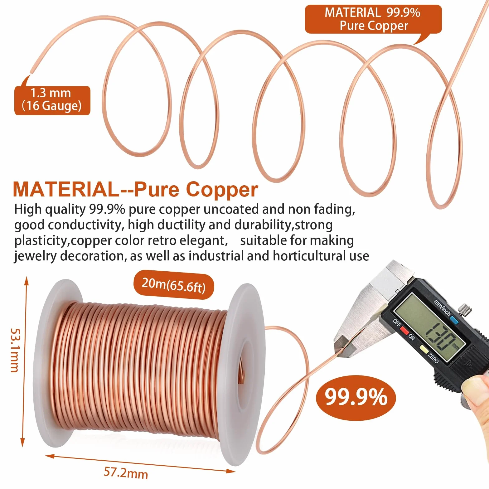 Alambre de cobre puro calibre 16 (1,3 mm) 20 metros