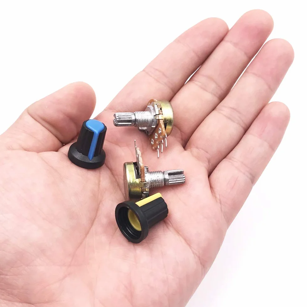 Potenciómetro B5K B10K B20K B50K B100K Ohm, Kit de Potenciómetros Lineal Cónico Rotativo, 3 Terminales B-Tipo Estéreo Audio con Perilla