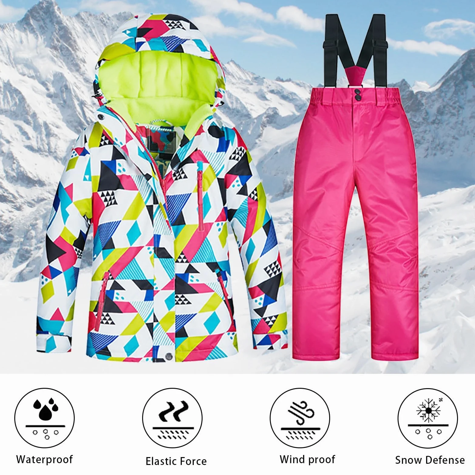 Generisch Chaqueta de esquí para niña, trajes de pantalones, abrigos de invierno a prueba de viento, chándal para niña 146, H, 7-8 años