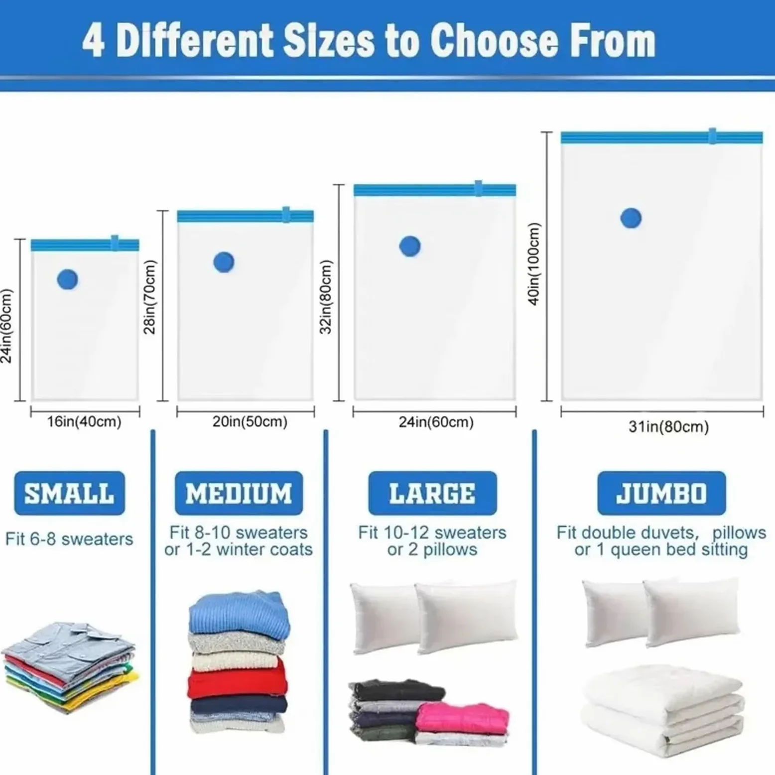 Organizador Maleta Bolsas ahorradoras de espacio for edredones, mantas, ropa, organizador embalaje viaje for el hogar, bomba manual incluida(6 Pack Combo)