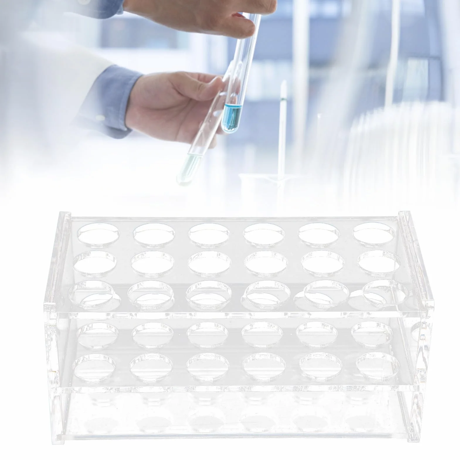 Soporte para tubos de ensayo de acrílico 18 orificios 17 mm transparente